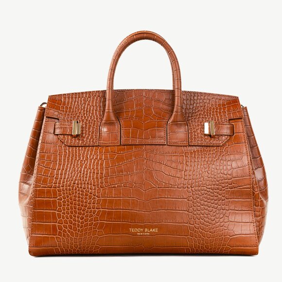Teddy Blake Gigi Croco Camel Brown Top Handle Leather Handbag - Picture 1 of 12